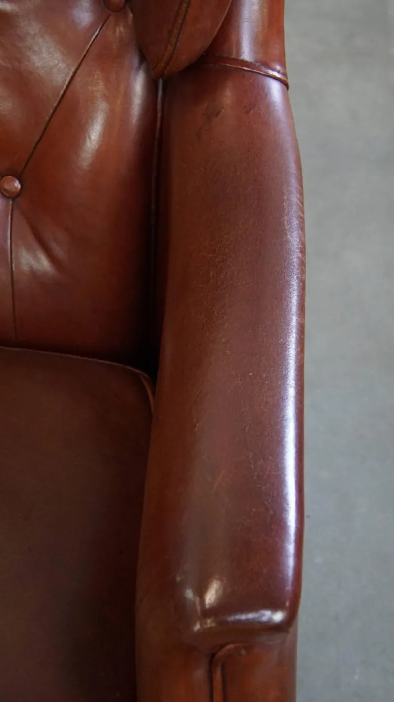Pamono Sheepskin Chesterfield Armchairs and Ottoman, Set of 3> Lounge Chairs & Armchairs