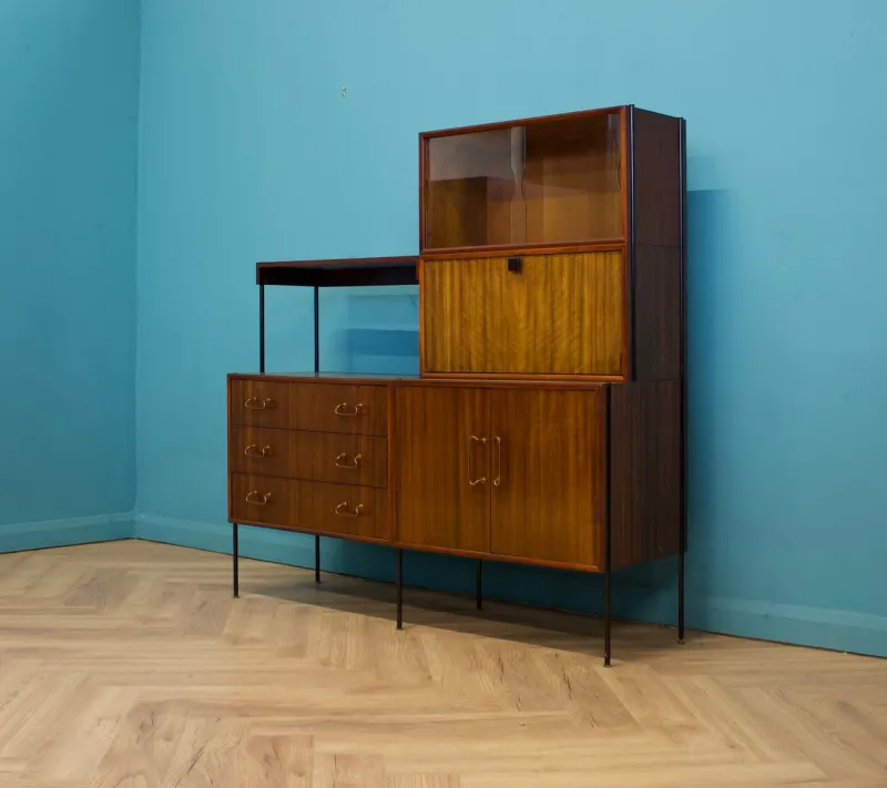 Pamono Shelving Unit Desk in Teak and Walnut from Vanson, 1950s> Shelves & Wall Units