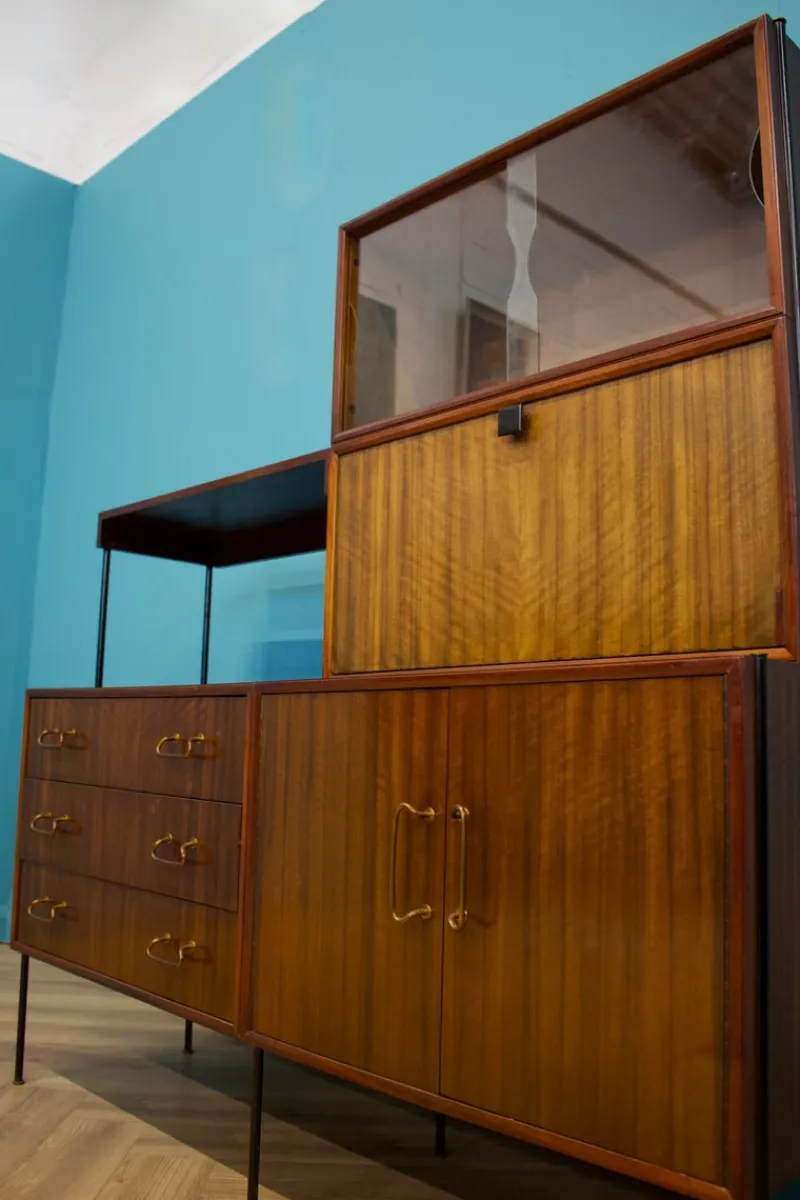 Pamono Shelving Unit Desk in Teak and Walnut from Vanson, 1950s> Shelves & Wall Units