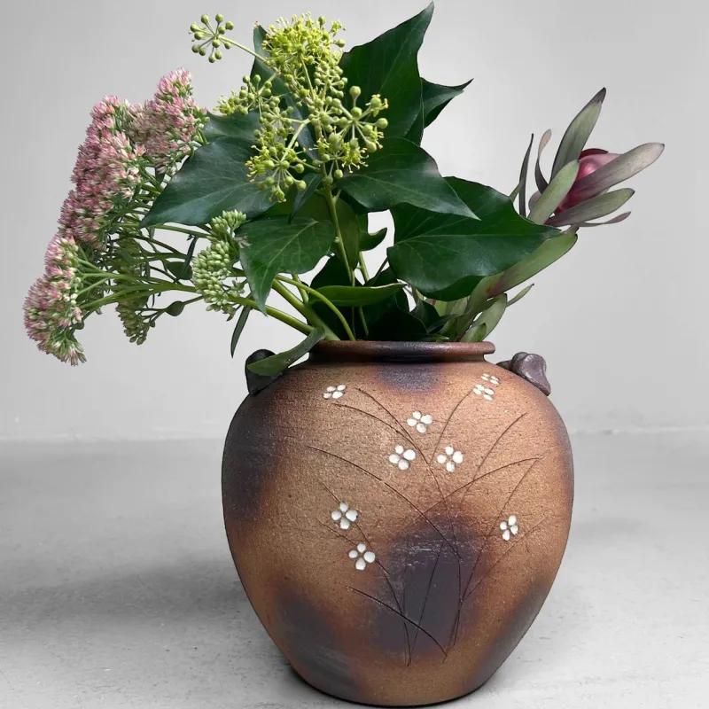 Hot Pamono Shigaraki Ikebana Flower Vase by Meizan, 1970s