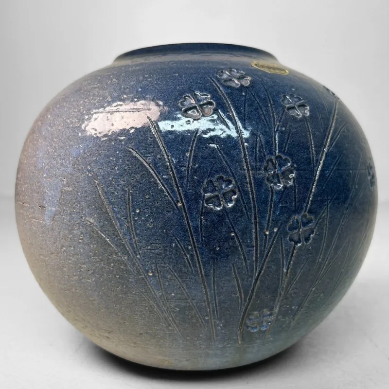 Clearance Pamono Shigaraki Ikebana Vase in Indigo Glaze, 1980s