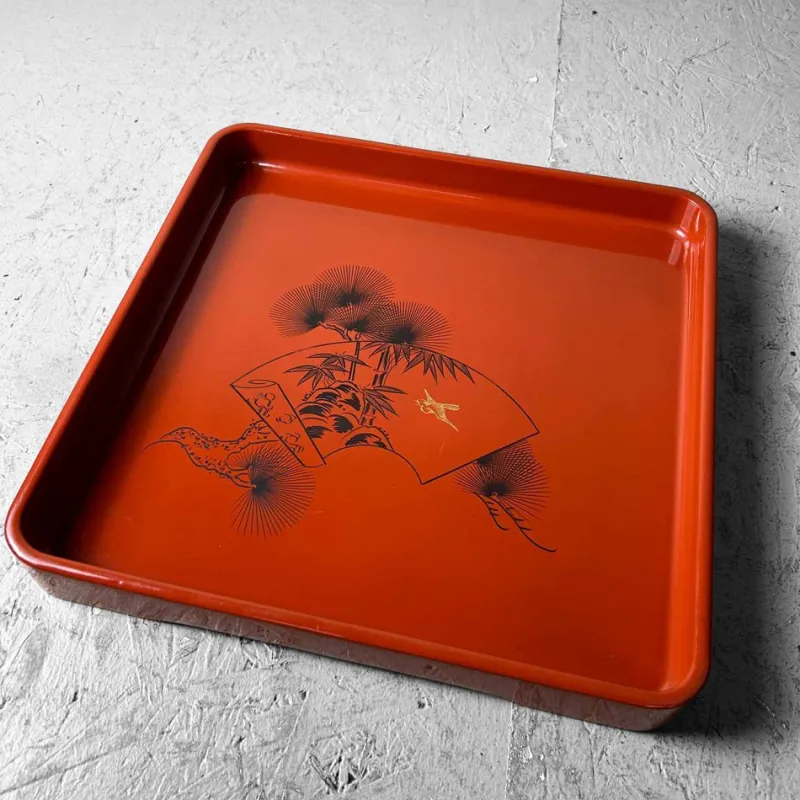 Pamono Shōwa Period Urushi Wooden Lacquer Tray, Japan, 1950s> Trays