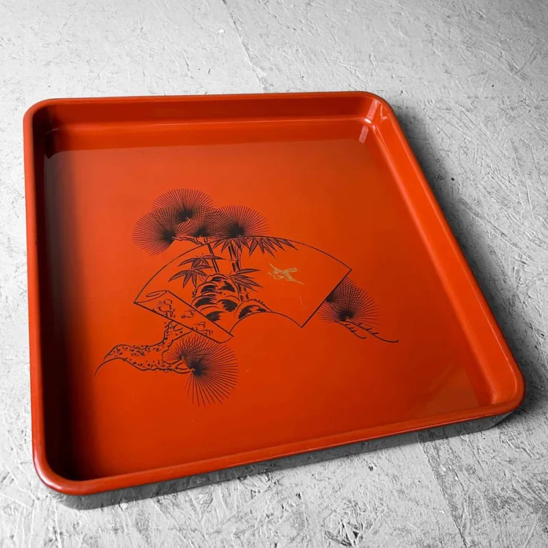 Pamono Shōwa Period Urushi Wooden Lacquer Tray, Japan, 1950s> Trays