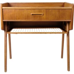 Pamono Side Table in Teak with Drawer and Wicker Shelf, 1960s