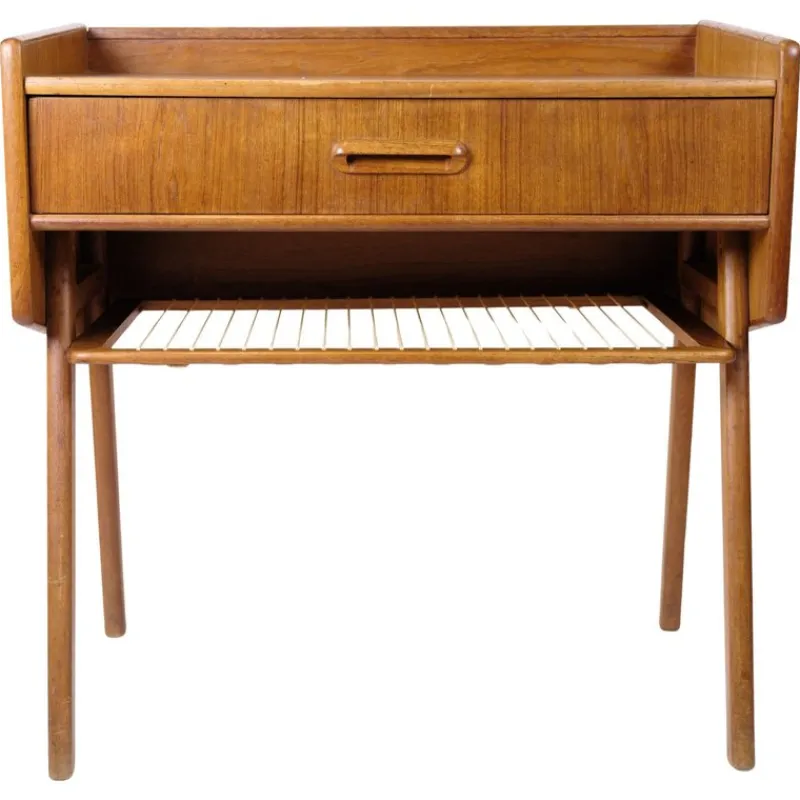 Pamono Side Table in Teak with Drawer and Wicker Shelf, 1960s