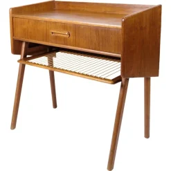 Pamono Side Table in Teak with Drawer and Wicker Shelf, 1960s