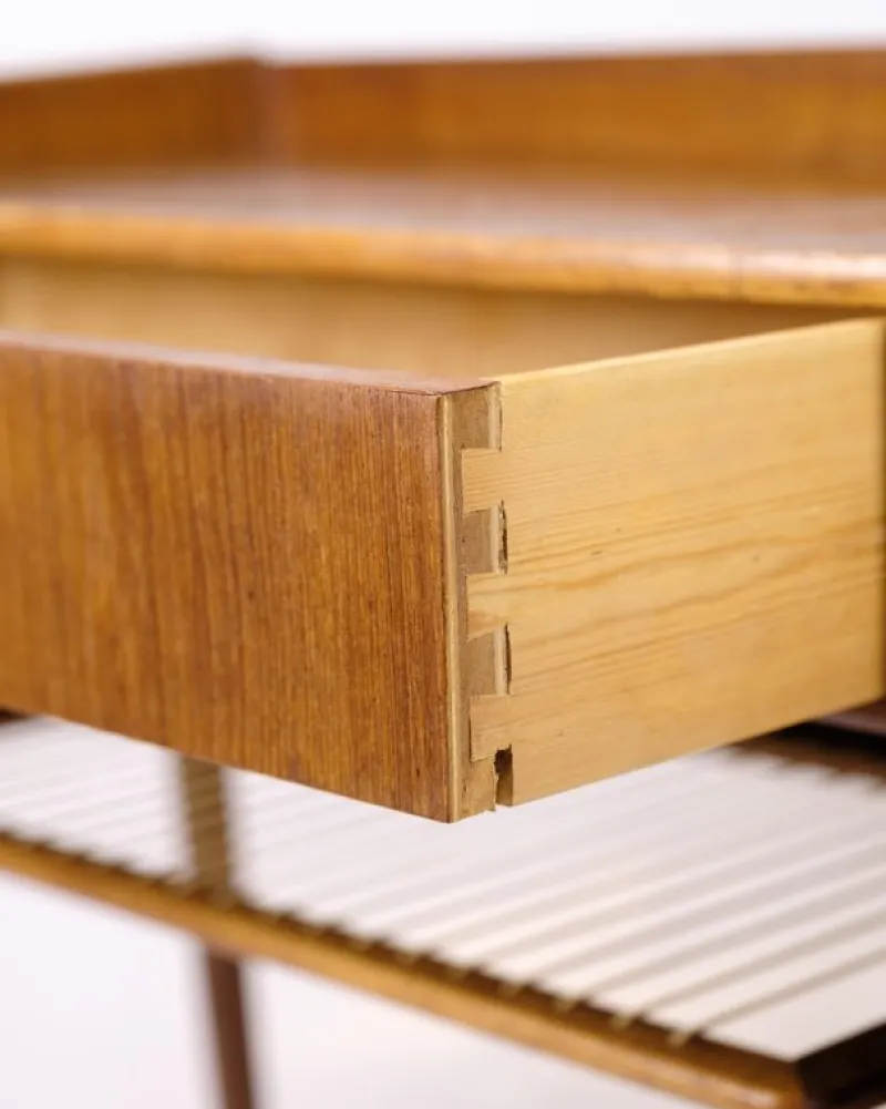Pamono Side Table in Teak with Drawer and Wicker Shelf, 1960s