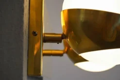Discount Pamono Siderale Twin Shades Brass and Lattimo Glass Sconce by Silvio Piattelli