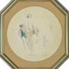 Discount Pamono Sigfrido Oliva, At the Beach, Pencil and Watercolor, 1980s, Framed