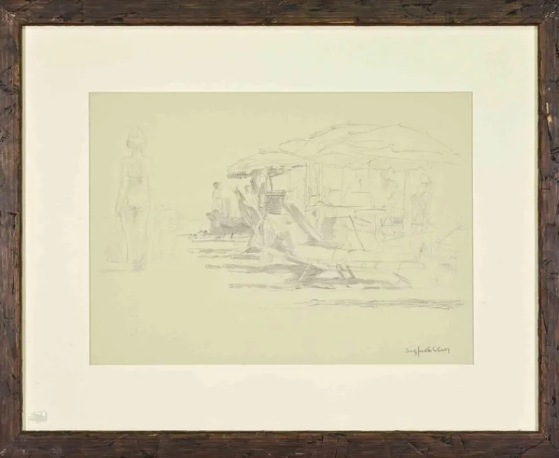 Pamono Sigfrido Oliva, At the Beach, Drawing on Paper, 1980s> Work On Paper