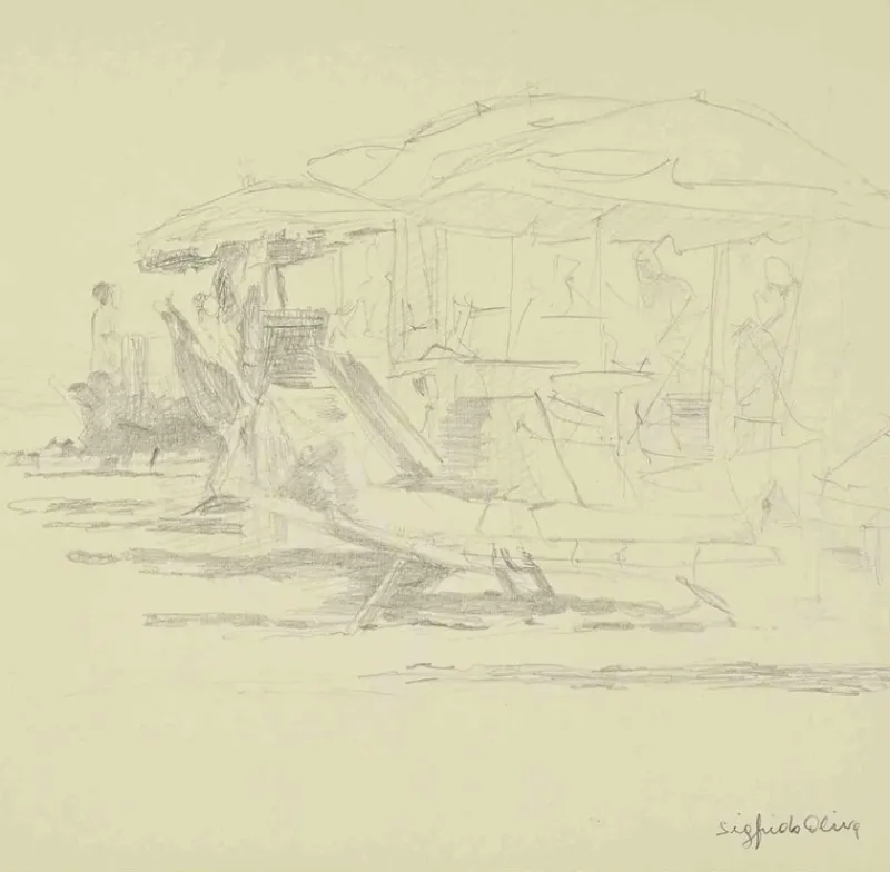 Pamono Sigfrido Oliva, At the Beach, Drawing on Paper, 1980s> Work On Paper