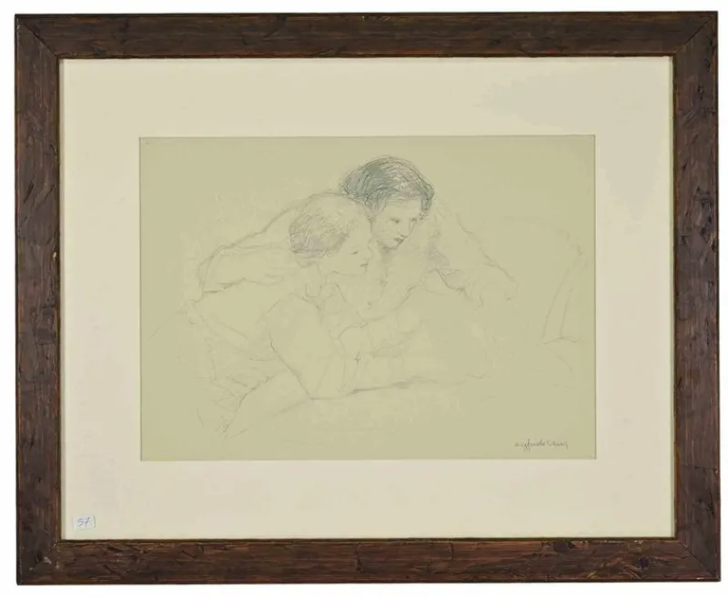 Sale Pamono Sigfrido Oliva, Girls, Drawing on Paper, 1980s