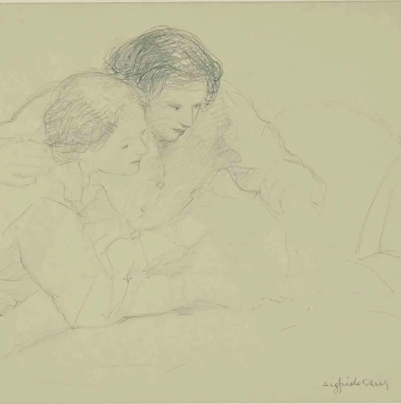 Sale Pamono Sigfrido Oliva, Girls, Drawing on Paper, 1980s