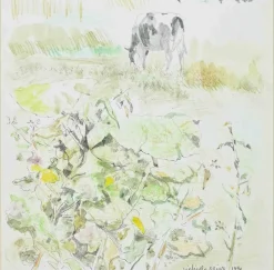 Hot Pamono Sigfrido Oliva, In the Countryside, Mixed Media Drawing, 1990