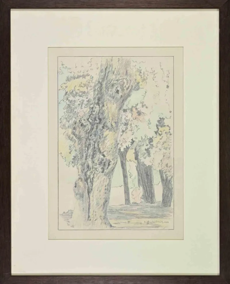 Pamono Sigfrido Oliva, In the Wood, Pencil and Watercolor, 1989, Framed> Work On Paper