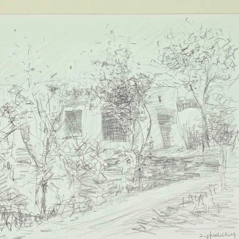 Pamono Sigfrido Oliva, Landscape, Pencil Drawing, 1980s> Work On Paper