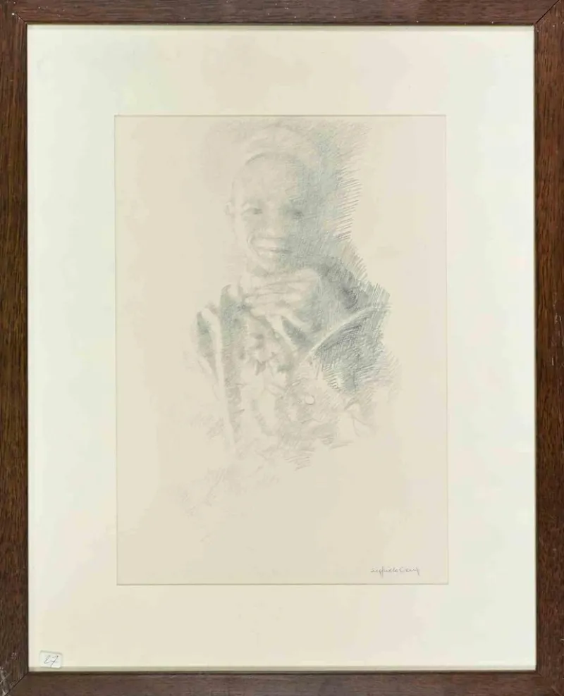 Pamono Sigfrido Oliva, Portrait, Pencil Drawing, 1980s> Work On Paper