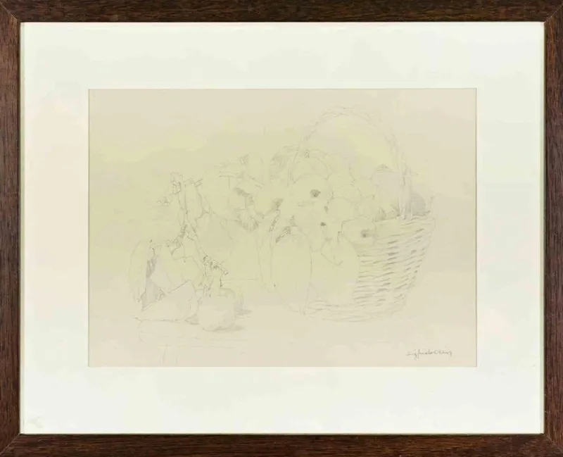 Clearance Pamono Sigfrido Oliva, Still Life, Pencil Drawing, 1980s, Framed