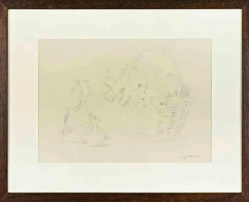 Clearance Pamono Sigfrido Oliva, Still Life, Pencil Drawing, 1980s, Framed
