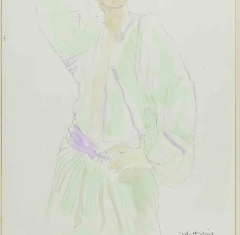 Online Pamono Sigfrido Oliva, Woman, Pencil and Watercolor, 1980s, Framed