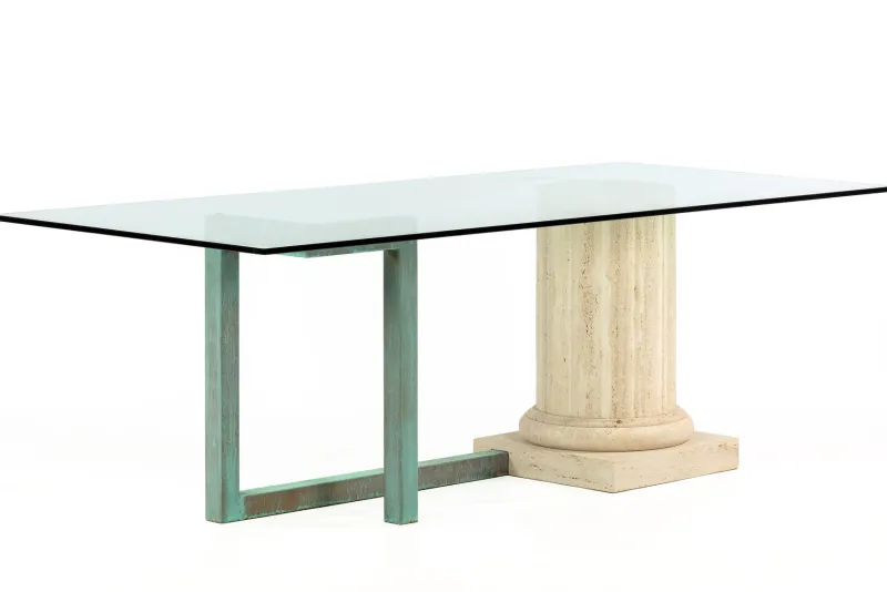 Hot Pamono Sillar Dining Table with Italian Travertine Marble Column by Joaquín Moll for Meddel