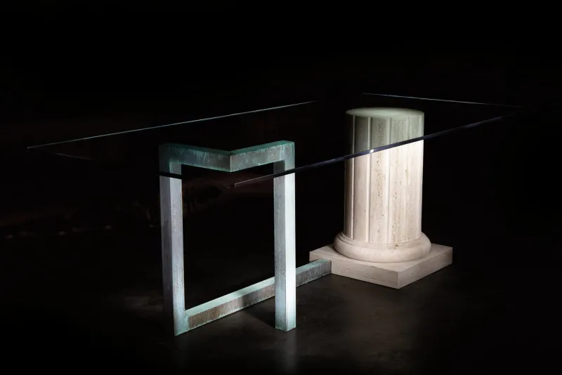 Hot Pamono Sillar Dining Table with Italian Travertine Marble Column by Joaquín Moll for Meddel