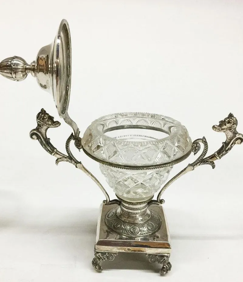 Pamono Silver & Crystal Serving Set with 2 Small Candy Dishes and 2 Salt Cellars, Set of 4> Salt & Pepper Shakers