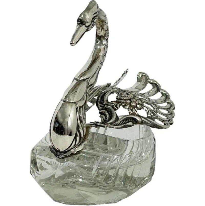 Clearance Pamono Silver & Crystal Swan Basket by Albert Bodemer, Germany