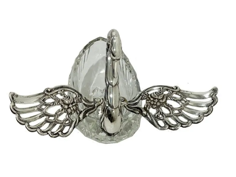 Clearance Pamono Silver & Crystal Swan Basket by Albert Bodemer, Germany