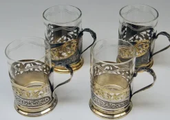Pamono Silver 875 Tea Glasses, Moscow Russia, 1965, Set of 4> Coffee & Tea Service