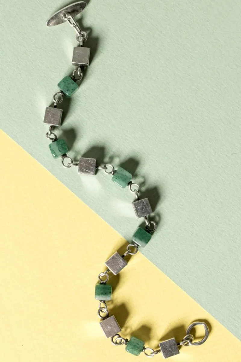 Best Pamono Silver and Aventurine Bracelet by Arvo Saarela, 1965
