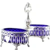 Best Pamono Silver and Blue Glass Salt and Pepper Shakers with Cut-Outs and Claw-Shaped Feet, Set of 3
