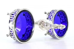 Pamono Silver and Blue Glass Salt and Pepper Shakers with Cut-Outs and Claw-Shaped Feet, Set of 3><noscript><img width=