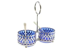 Clearance Pamono Silver and Blue Glass Salt Shaker with Round Feet, Set of 3