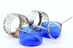Clearance Pamono Silver and Blue Glass Salt Shaker with Round Feet, Set of 3
