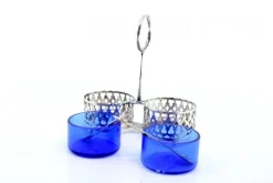 Clearance Pamono Silver and Blue Glass Salt Shaker with Round Feet, Set of 3