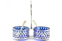 Clearance Pamono Silver and Blue Glass Salt Shaker with Round Feet, Set of 3
