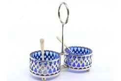 Clearance Pamono Silver and Blue Glass Salt Shaker with Round Feet, Set of 3