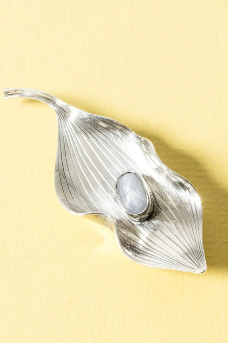 Pamono Silver and Chalcedony Brooch by Gertrud Engel, 1954> Brooches