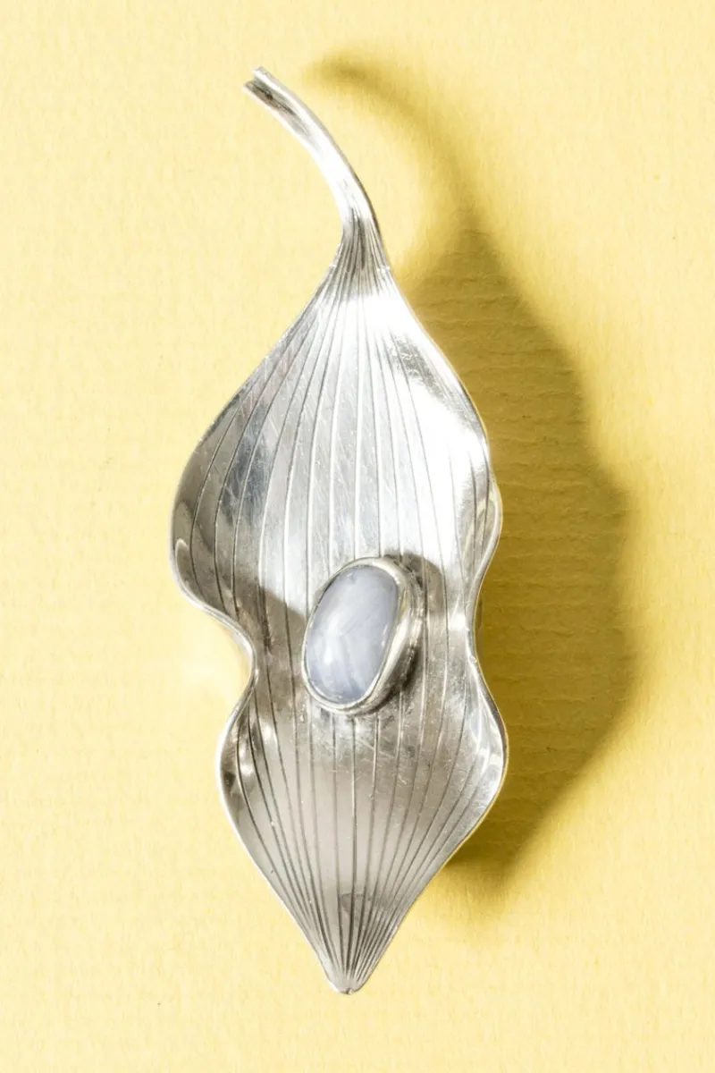 Pamono Silver and Chalcedony Brooch by Gertrud Engel, 1954> Brooches