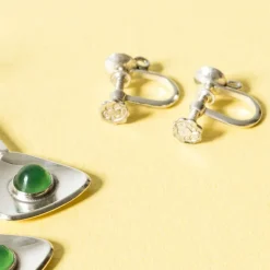 Sale Pamono Silver and Chrysoprase Earrings from Ceson, 1950s, Set of 2