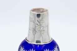 Pamono Silver and Cut Glass Night Bottle & Coaster with Flower Engravings, Set of 2><noscript><img width=