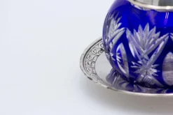 Pamono Silver and Cut Glass Night Bottle & Coaster with Flower Engravings, Set of 2><noscript><img width=