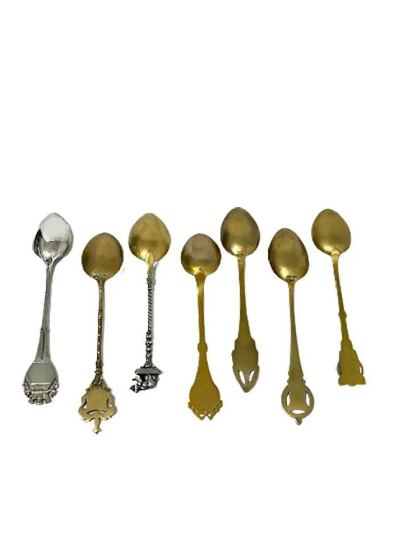 Clearance Pamono Silver and Enamel Spoons from Various Places in Europe, Set of 7