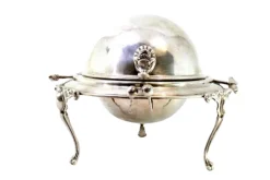 Clearance Pamono Silver and Glass Caviar Bowl with Applications, Knob Lid and Claw-Shaped Feet