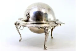 Clearance Pamono Silver and Glass Caviar Bowl with Applications, Knob Lid and Claw-Shaped Feet