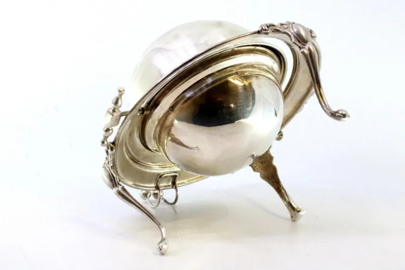 Clearance Pamono Silver and Glass Caviar Bowl with Applications, Knob Lid and Claw-Shaped Feet
