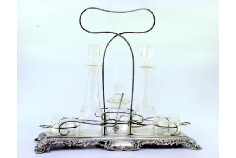 Clearance Pamono Silver and Glass Cruet Set with Sugar Bowl, Salt and Pepper Shaker, Set of 6