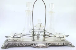 Clearance Pamono Silver and Glass Cruet Set with Sugar Bowl, Salt and Pepper Shaker, Set of 6