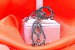 Pamono Silver and Gold Earrings with Four Pendants and Applied Zirconias, Set of 2><noscript><img width=